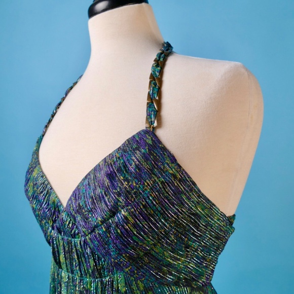 BCBG Max Azria Silk Metallic Snake Print Halter Maxi with Chain Detail - Picture 5 of 7